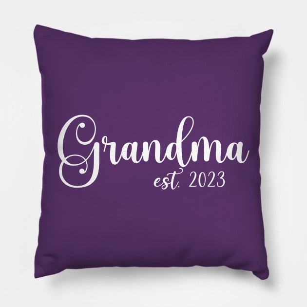 Grandma Est. 2023 (white text) Pillow by KayBee Gift Shop