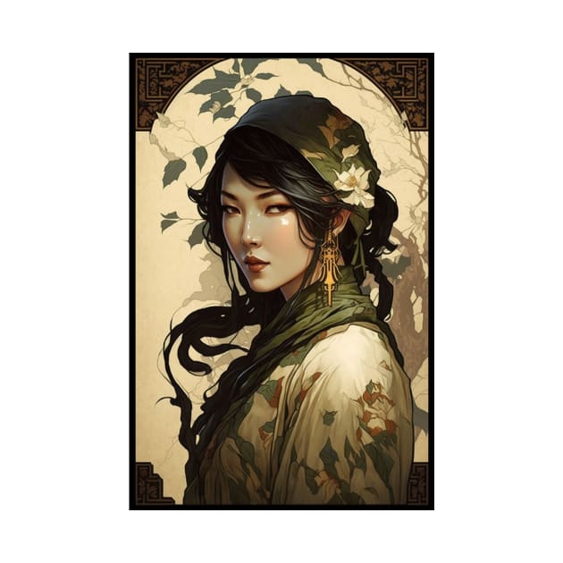 Chinese Lady with Green Hood by ArtNouveauChic