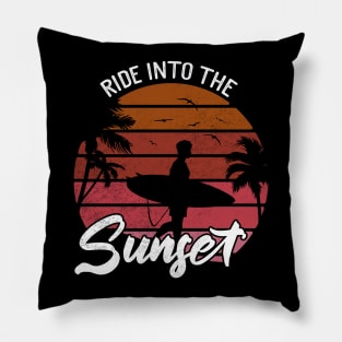 Vintage Sunset Surfer Pillow