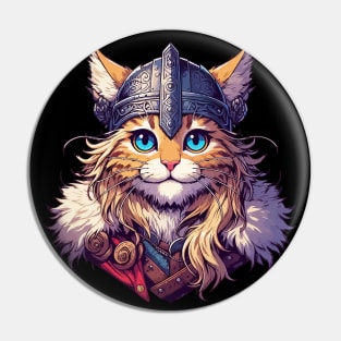 Cute Viking Warrior Cat Norse Mythology Anime Portrait Pin