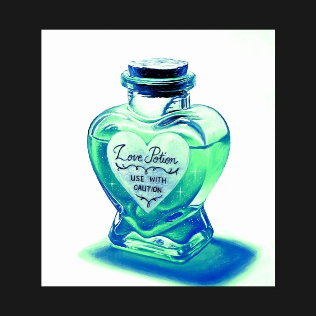 Alchemy Love elixir potion - phthalo blue and teal heart bottle by LukjanovArt