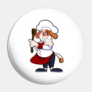 Dog as Cook with Cooking apron & Wooden spoon Pin