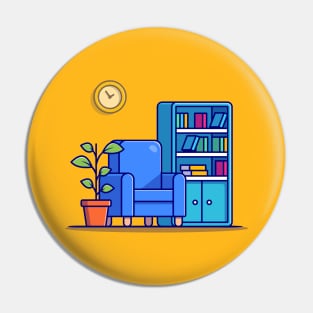 Living Room With Library Book And Plant Pin