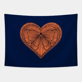 Love orange butterfly heart on dark background Tapestry