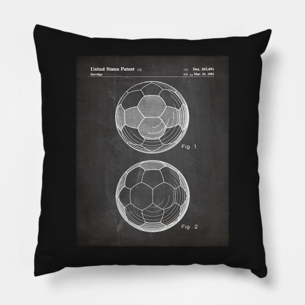 Soccer Ball Patent - Soccer Player Team Coach Art - Black Chalkboard Pillow by patentpress