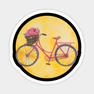 Girly Bicycle with flowers Yellow Pink Magnet