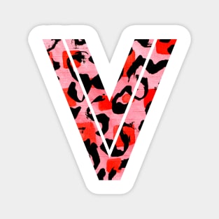 Letter V Watercolour Leopard Print Alphabet Red Magnet