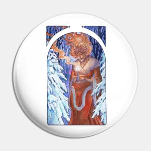 Winter Light Yule Goddess with Candle Art Nouveau Spirits of Winter Series Pin