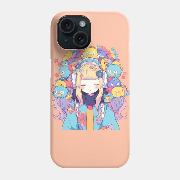 Girl hear music anime Phone Case by WabiSabi Wonders