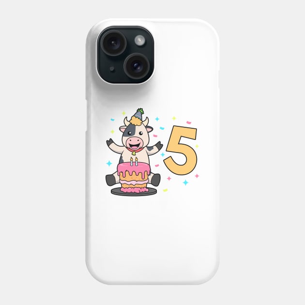 I am 5 with cow - kids birthday 5 years old Phone Case by Modern Medieval Design