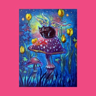 Li'l Fairy Cat Sitting on a Mushroom (very whimsical) T-Shirt