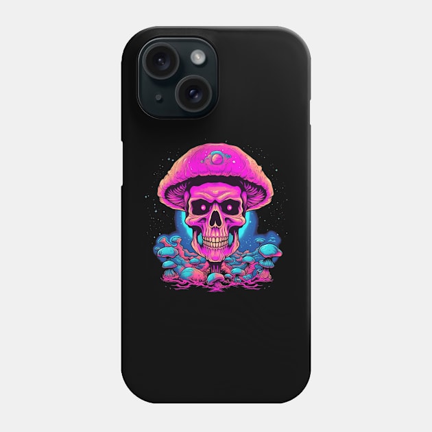 Mushroom Psychedelic Skull Retro 80s Phone Case by TOKEBI