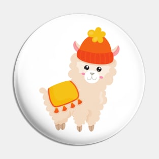 Autumn Llama, Cute Llama, Alpaca, Llama With Hat Pin