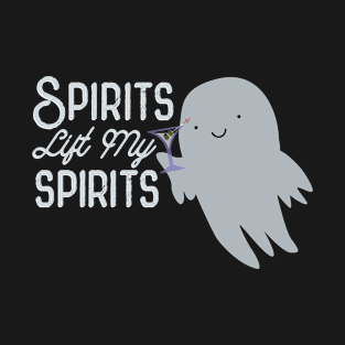 Martini-Drinking Ghost "Spirits Lift My Spirits" Halloween Design for Bartenders and Servers T-Shirt