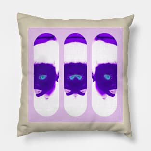 Psychedelic Alien Eyes Face design in purple blue eyes Pillow