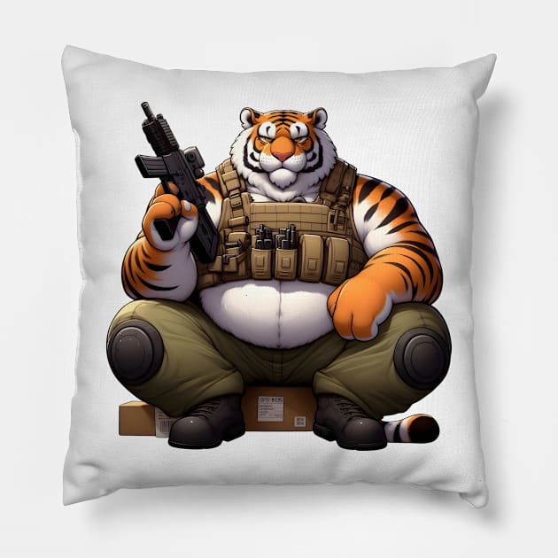 Tactical Tiger Pillow by Rawlifegraphic