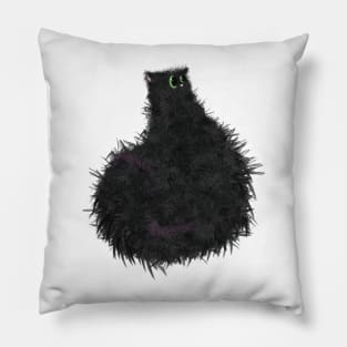 Fluffy Black Cat with Green Eyes Pillow