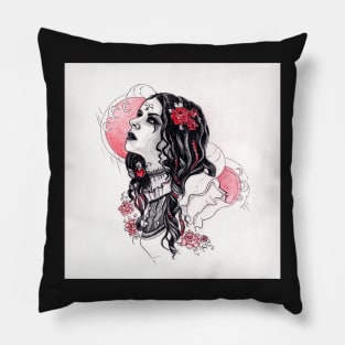 Red Moon and Rose Lady , tattoo inspired Pillow