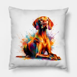 Artistic Vizsla Portrait in Vibrant Splash Paint Style Pillow