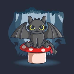 Cute Dragon Sitting On Mushroom In The Forest T-Shirt