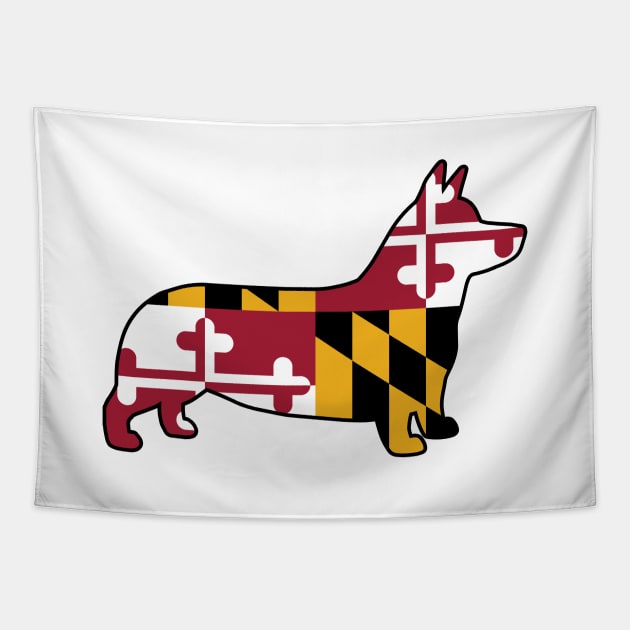 Corgi Silhouette with Maryland Flag Tapestry by Coffee Squirrel