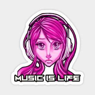 Music is Life Girl Headphones Magnet