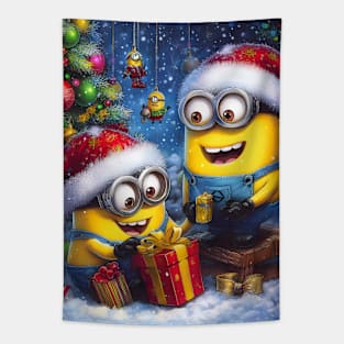 Merry Minions: Festive Christmas Art Prints Featuring Whimsical Minion Designs for a Joyful Holiday Celebration! Tapestry