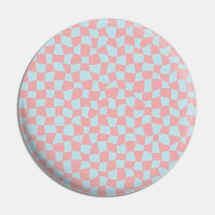 Warped Checkerboard, Pink and Blue Pin