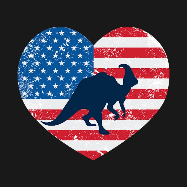 American Flag Heart Love Dinosaurs Usa Patriotic 4Th Of July by JaroszkowskaAnnass