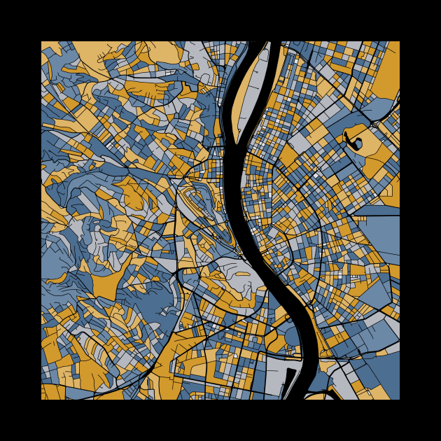 Budapest Map Pattern in Blue & Gold by PatternMaps