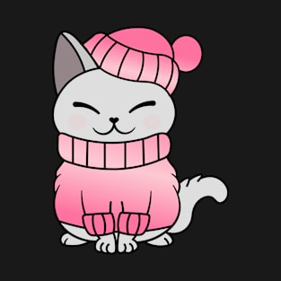 Cute Cozy Colorful Snow Winter Cat Kitty T-Shirt