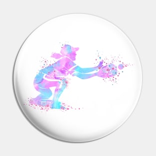 Girl Baseball Catcher Watercolor Aqua Pink Softball Player Pin