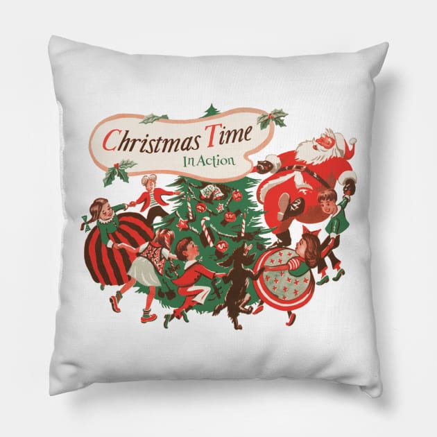 Christmas Time in Action With Dancing Santa Claus Pillow by MasterpieceCafe