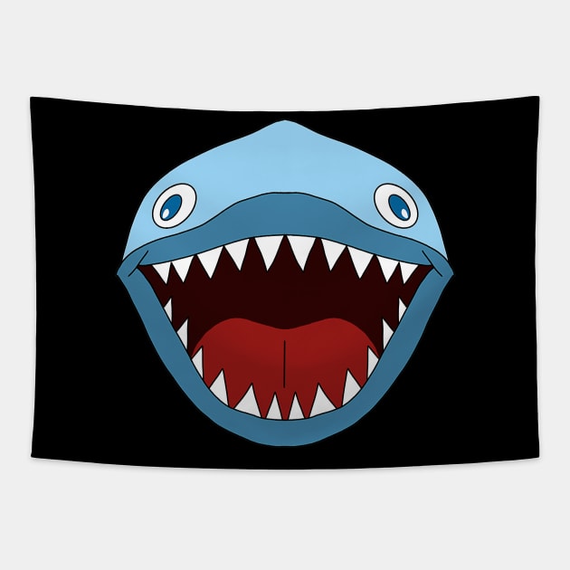 Cartoon Blue Shark Jaw with Sharp Teeth Tapestry by galaxieartshop