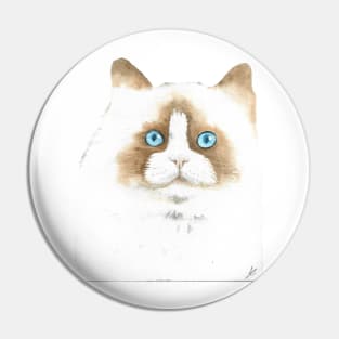 white and brown cat watercolor portrait Pin