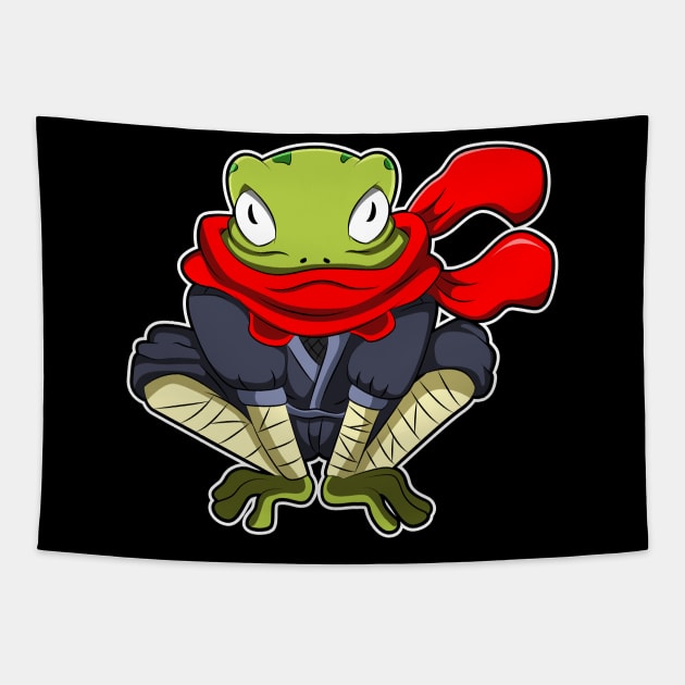 Frog as Ninja with Scarf Tapestry by Markus Schnabel