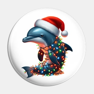 Dolphin Wrapped In Christmas Lights Pin