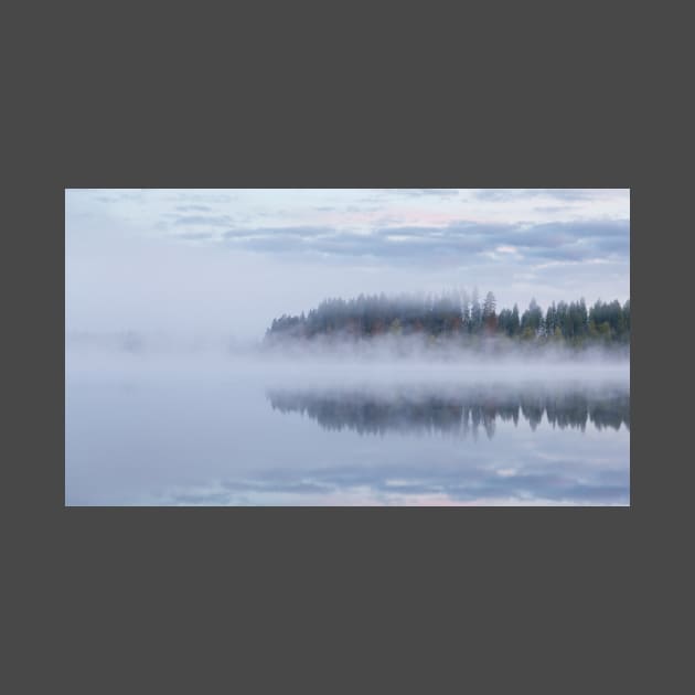 Calm foggy lake scape summer night by Juhku