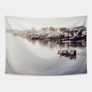 SCENERY 61 - Morning Lake Boat Water City Winter Tapestry