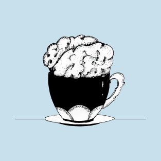 Cup Of Brain Black and white line art illustration by shoosh T-Shirt