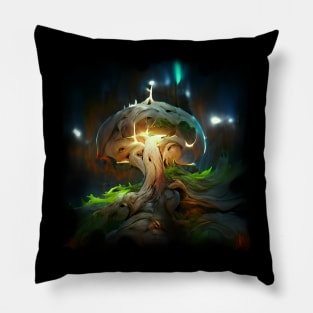 Fantasy Mushroom Glowing Tree Art Pillow