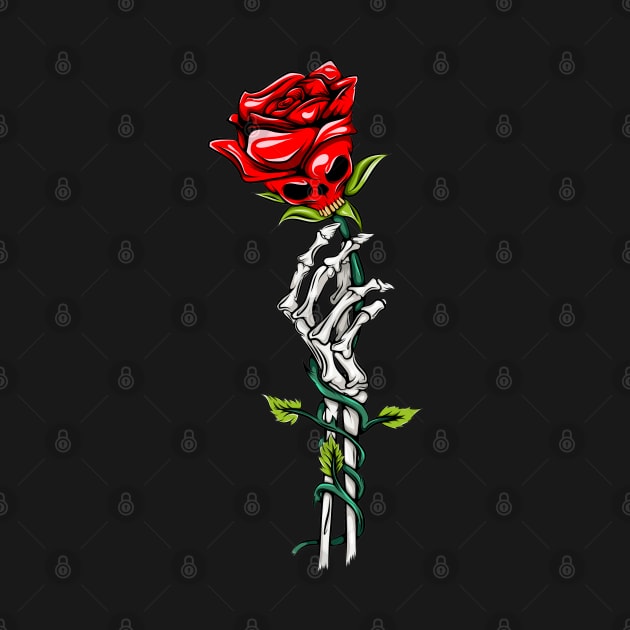 Skull Rose and Skeleton Hand by Merilinwitch