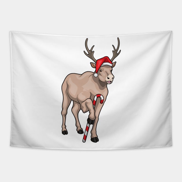 Reindeer Christmas Candy cane Tapestry by Markus Schnabel