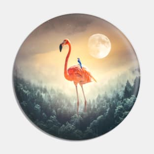 Flamingo and the blue bird Pin