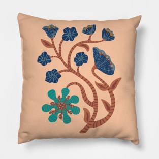 IT'S A JUNGLE OUT THERE Mod Funky Floral-2 in Retro Navy Blue and Brown - UnBlink Studio by Jackie Tahara Pillow