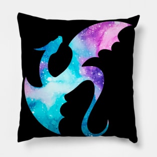 Flying Watercolor Galaxy Dragon Silhouette Pillow