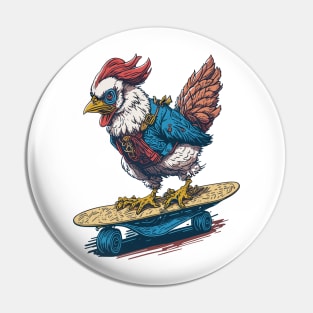 Chicken skateboarding Pin