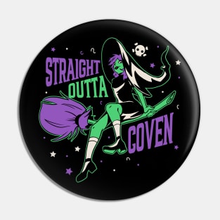 Straight Outta Coven // Funny Halloween Witch on Broomstick Pin