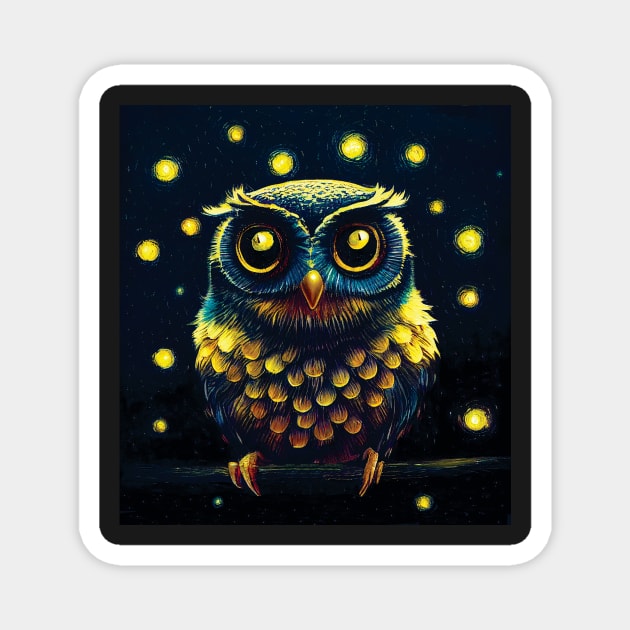 Copper and Teal Owl Among the Stars Magnet by Geminiartstudio