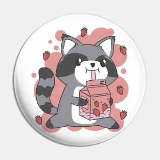 Cute Raccoon Drinking Strawberry Milk Pin